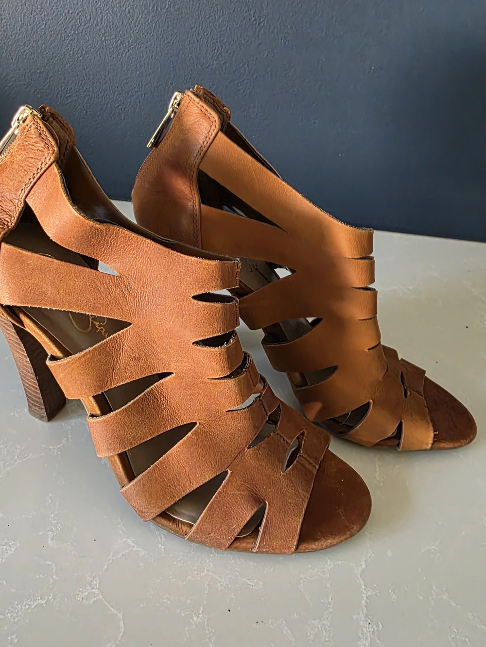 Jessica Simpson Tan Strappy Cutout High Heel Sandals